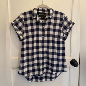 J. Crew Mercantile Navy & White Buffalo Check Button Shirt